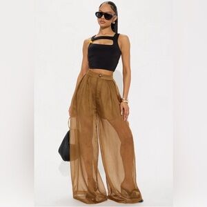 Fashion Nova Sheer Tan Wide-Leg Pants